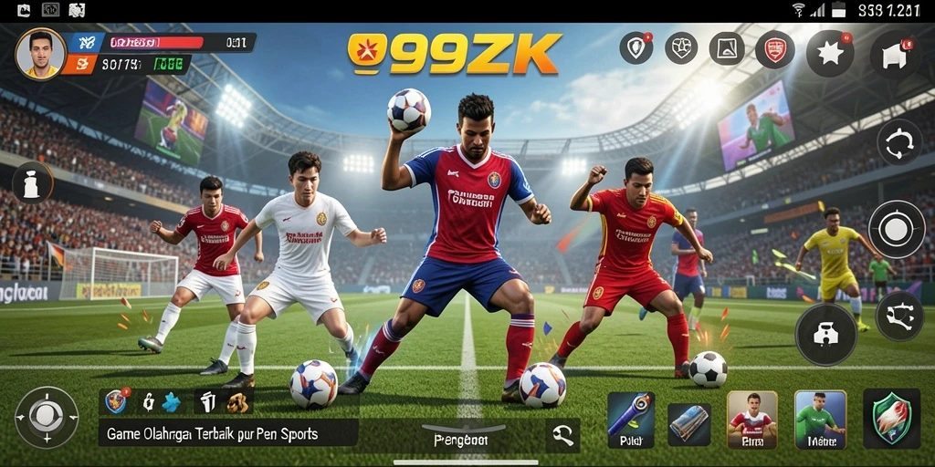 Tangkapan layar utama 99ZK menampilkan aksi seru dalam gameplay olahraga.