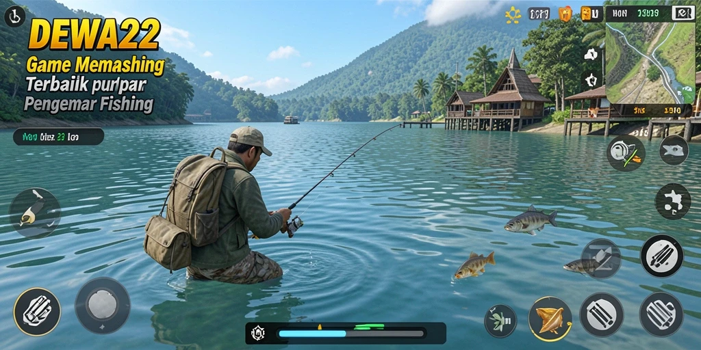 Screenshot gameplay DEWA22 dengan aksi memancing seru.