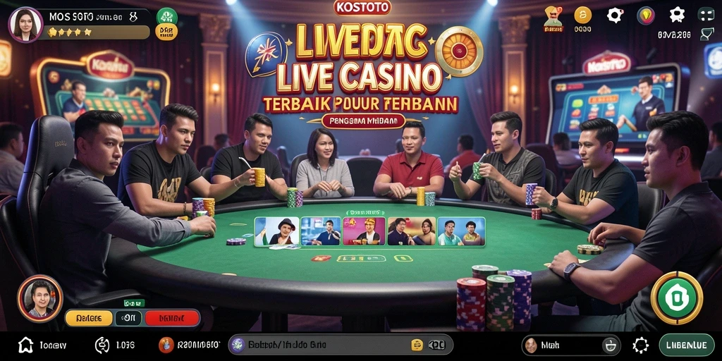 Screenshot utama KOSTOTO menampilkan dealer langsung dalam permainan Live Casino.