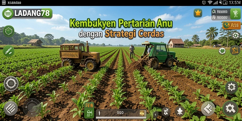 Tangkapan layar gameplay <strong>LADANG78</strong> menampilkan suasana ladang yang indah dan aktivitas pertanian.