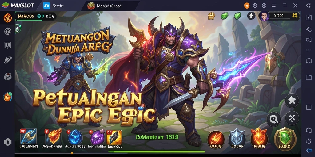 Tangkapan layar gameplay ARPG MAXSLOT dengan pertarungan seru.