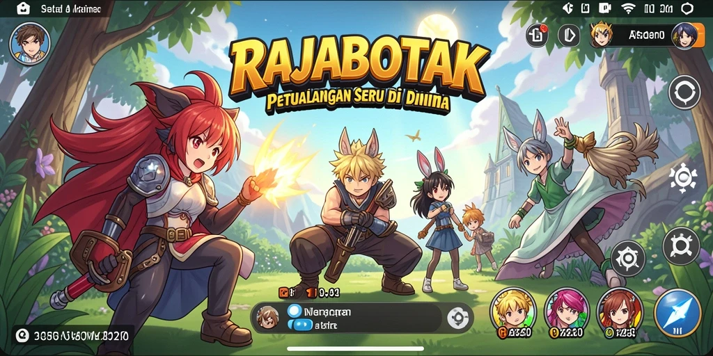 Screenshot utama RAJABOTAK menampilkan karakter anime yang sedang bertarung.
