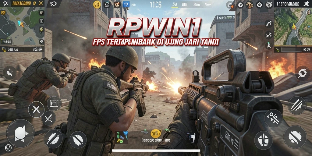 Screenshot utama RPWIN1 menampilkan aksi gameplay FPS intens.