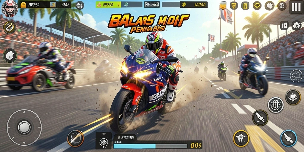 Tampilan gameplay Motor Racing yang seru dan mendebarkan.